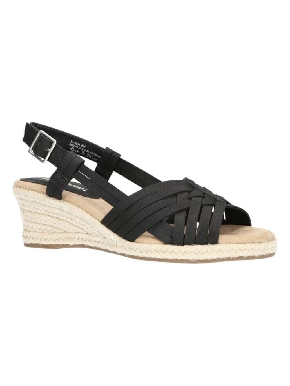 Easy Street Black Strappy Espadrille Wedge Sandals Size 9N